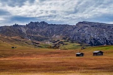 Obraz premium View of the Seiser Alm, the largest high alpine pasture in Europe in Italy.