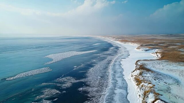 Aerial view of Qinghai Lake in winter