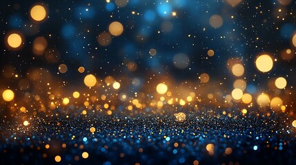 Obraz premium Dark blue background with golden bokeh lights