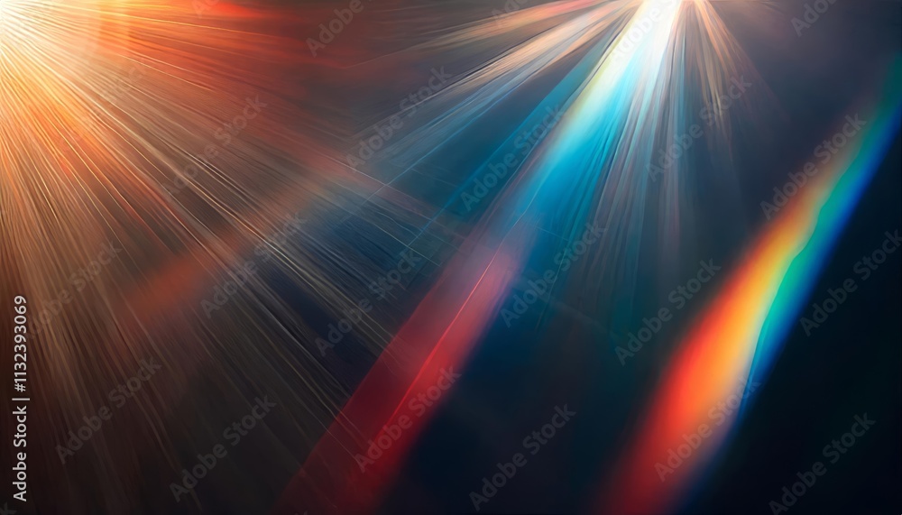 Poster captivating rays of motion a stunning display of blurred light with rainbow glares and defocused red