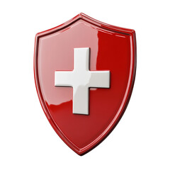 Fototapeta premium 3D Shield with First Aid Cross Icon on transparent Background