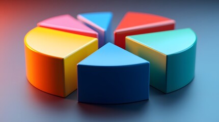 Obraz premium Vibrant 3D pie chart segments showcase data visualization; colorful, modern design.