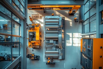 Fototapeta premium A large industrial building with many machines and workers