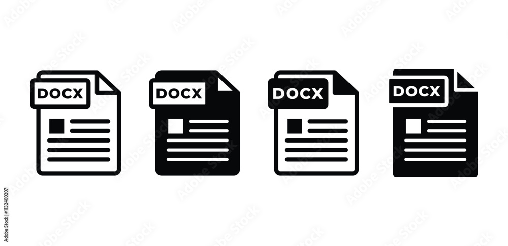 Poster docx file format document icon vector design simple black white color illustration collection isolat