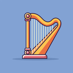 Flat Cartoon Harp Cartoon Vector Icon Illustration. Music Tool Object Icon Concept Isolated Premium Vector. Flat Cartoon Style