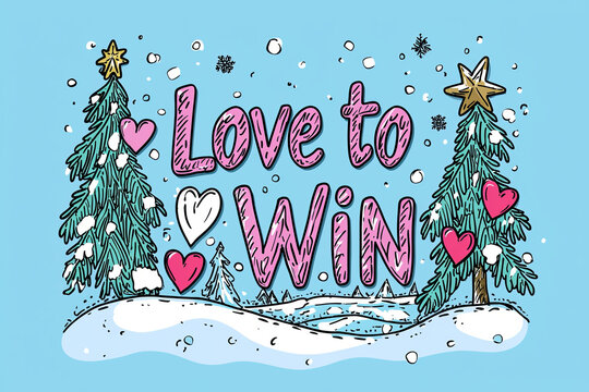 Whimsical Christmas design featuring snowy trees and playful text