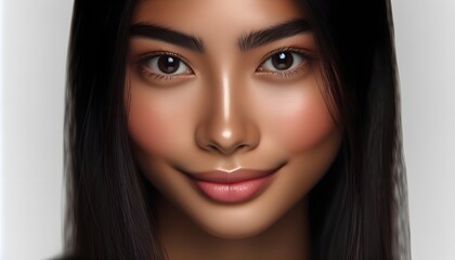 Obraz premium Close-Up Portrait of a Asian Young Woman with Long Black Hair and Warm Smile
