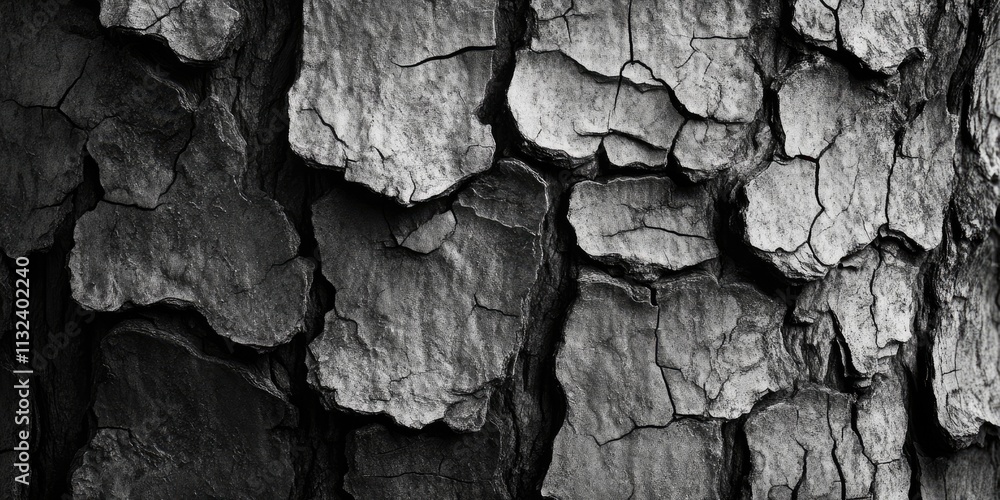 Poster black and white texture of tree bark, featuring a soft focus that highlights the intricate patterns 