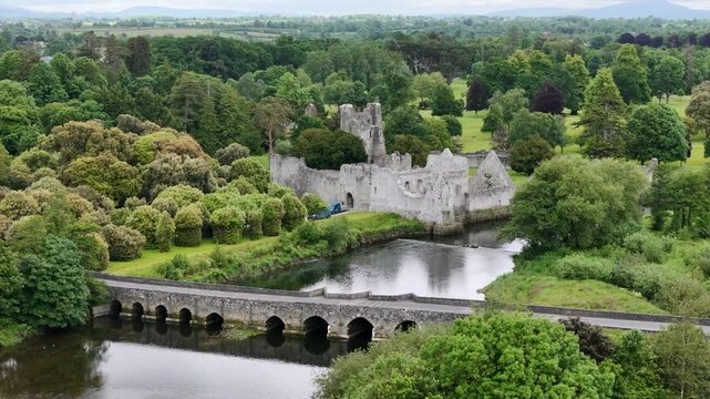 Aerial view of Desmond Castle in Adare, Ireland