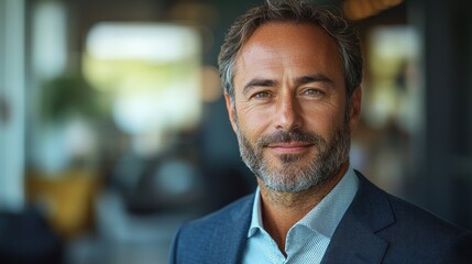 Fototapeta premium Confident businessman with gray hair and beard in a bright modern office Generative AI