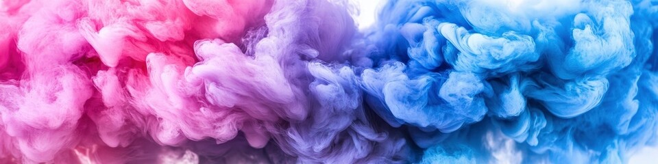 Fototapeta premium A close-up of blue, pink, and purple ink clouds against a white background.