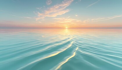 Fototapeta premium Serene Twilight Scene Calm Water, Captured with a Wide-Angle Lens, Creating a Vast and Tranquil View This Photo Emphasizes the Beauty of a Peaceful Sunset Over the Ocean