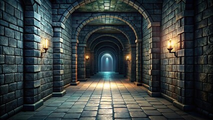Dark stone dungeon corridor , dungeon, corridor, dark, stone, architecture, spooky, eerie, creepy, underground