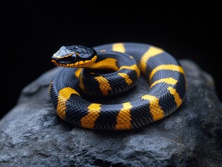 Obraz premium Banded krait snake serpentine elegance on smooth rock