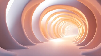 Obraz premium Endless tunnel of circular shapes, soft ambient lighting, dreamy and abstract 3D render 