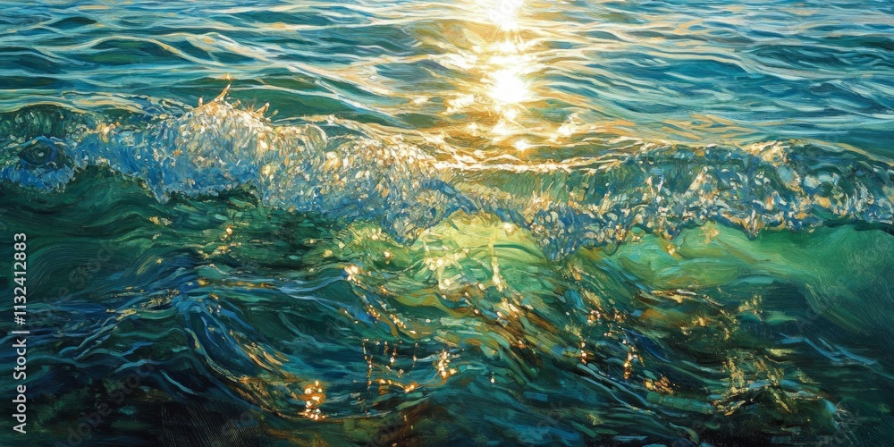 Poster Sunlight glistens and reflects beautifully on the sea surface, creating a mesmerizing display of sunlight and water that captivates the viewer with its vibrant allure.