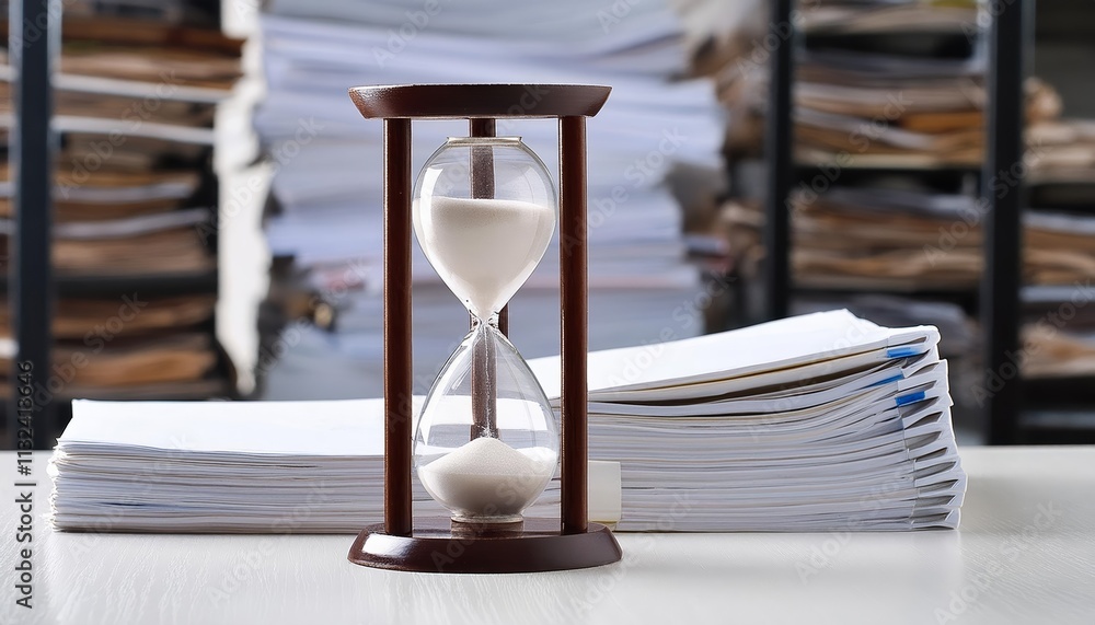 Aufkleber elegant sand clock on table surrounded by pile of pennies a captivating display of time and wealth i