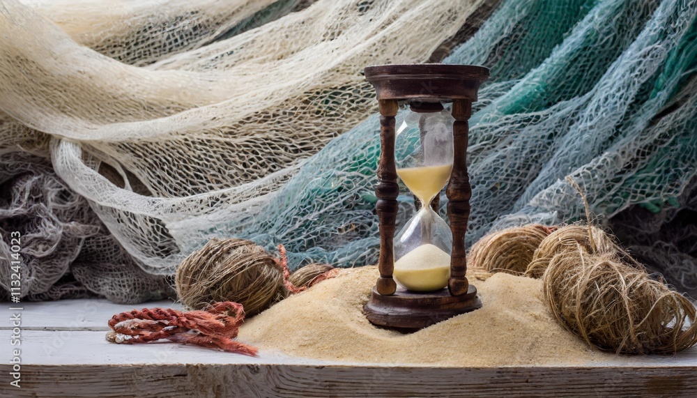 Aufkleber elegant sand clock on table surrounded by a pile of pennies a timeless fusion of art and functionali