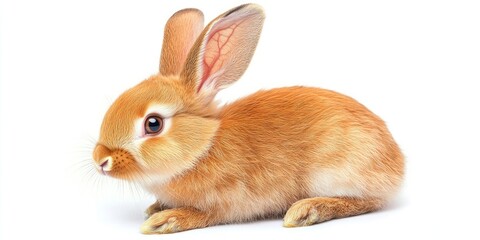 Fototapeta premium Isolated young red rabbit against a white background showcases the vibrant features of the young red rabbit, perfect for highlighting the beauty of a young red rabbit in various contexts.