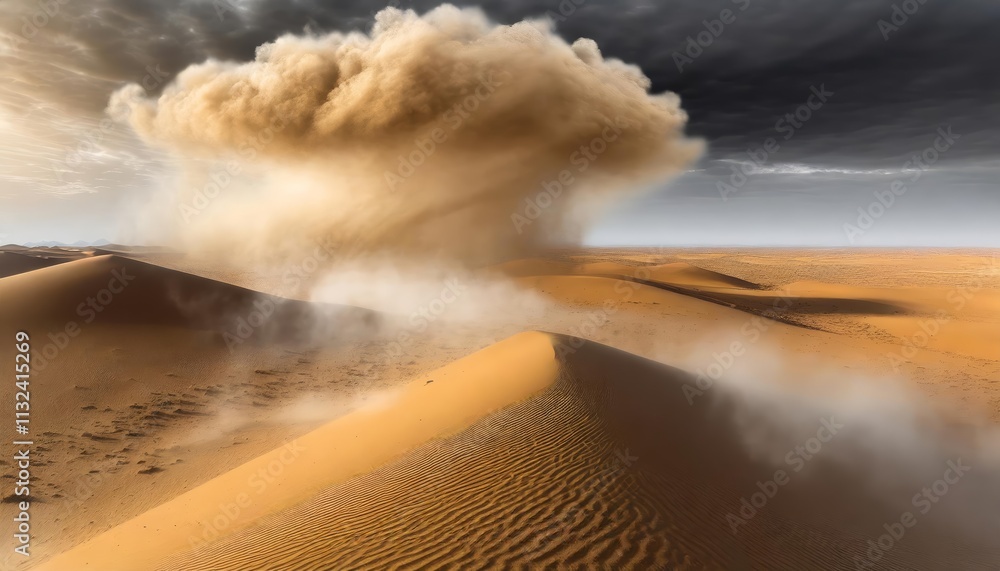 Poster mesmerizing sandstorm dust clouds over isolated desert landscape a captivating generative ai creatio