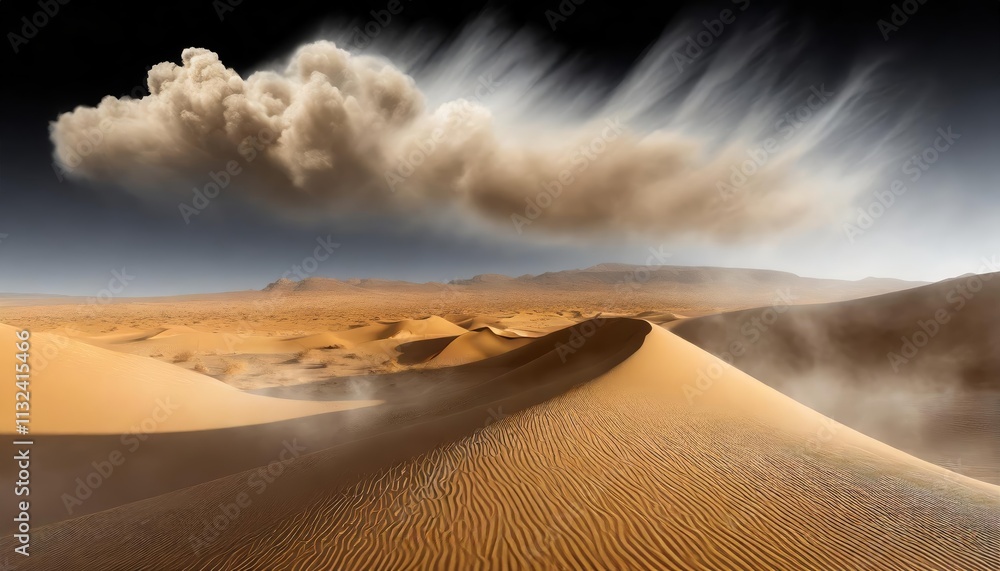 Poster spectacular sandstorm dust clouds over an isolated desert landscape a generative ai creation capturi