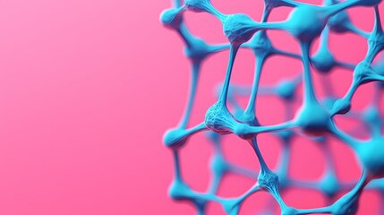 A close-up of a molecular structure with interconnected nodes, set against a vibrant pink background, showcasing a modern and abstract scientific theme.