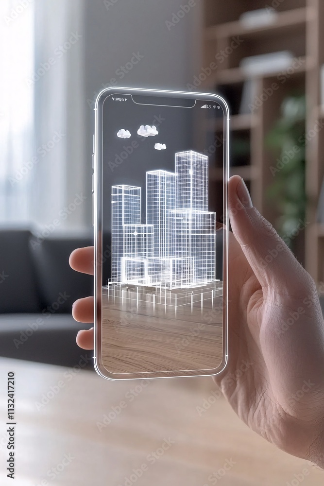 Poster analytics dashboard projected in augmented reality in a modern workspace