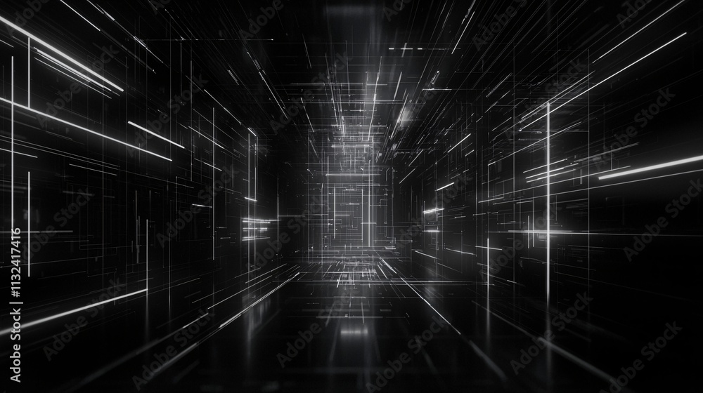 Poster data flowing through futuristic grids symbolizing digital transformation