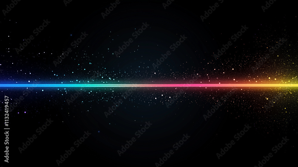 Poster cosmic spectrum: a mesmerizing abstract image showcasing a vibrant rainbow light streak across a dee