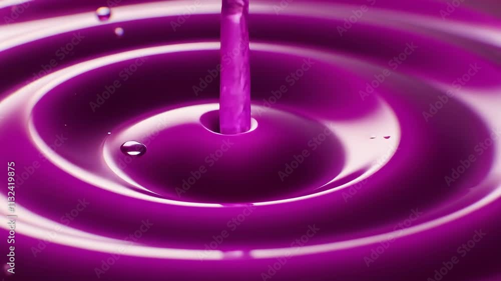 Poster vibrant purple liquid creating ripples and splashes on a smooth surface in a close-up view