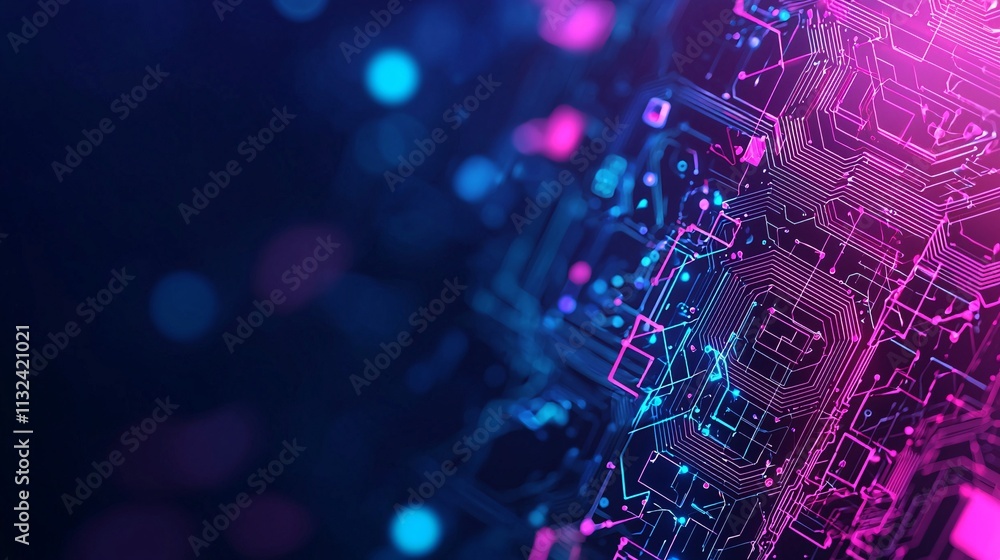 Poster abstract digital interface with glowing futuristic icons representing innovation and transformation 
