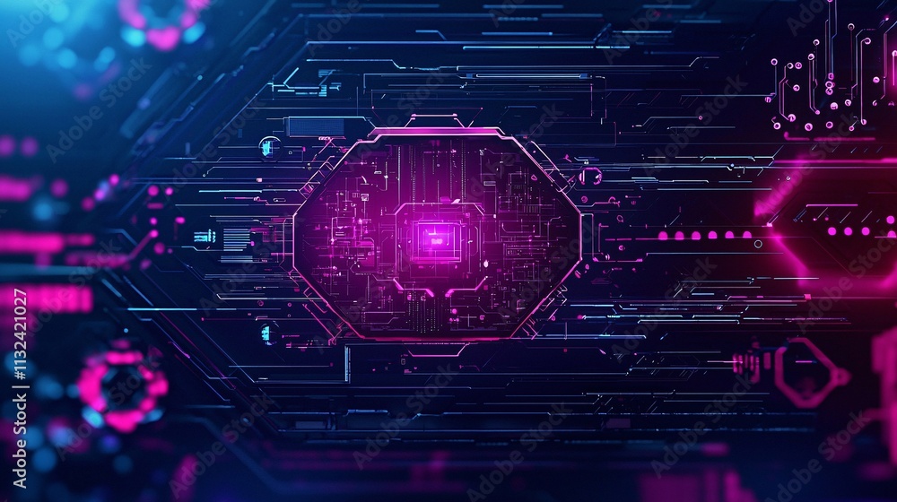Poster abstract digital interface with glowing futuristic icons representing innovation and transformation 