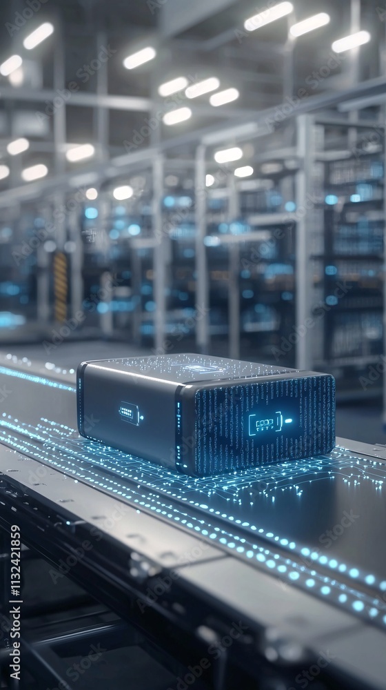 Poster optimized workflows depicted through a streamlined production line with digital enhancements