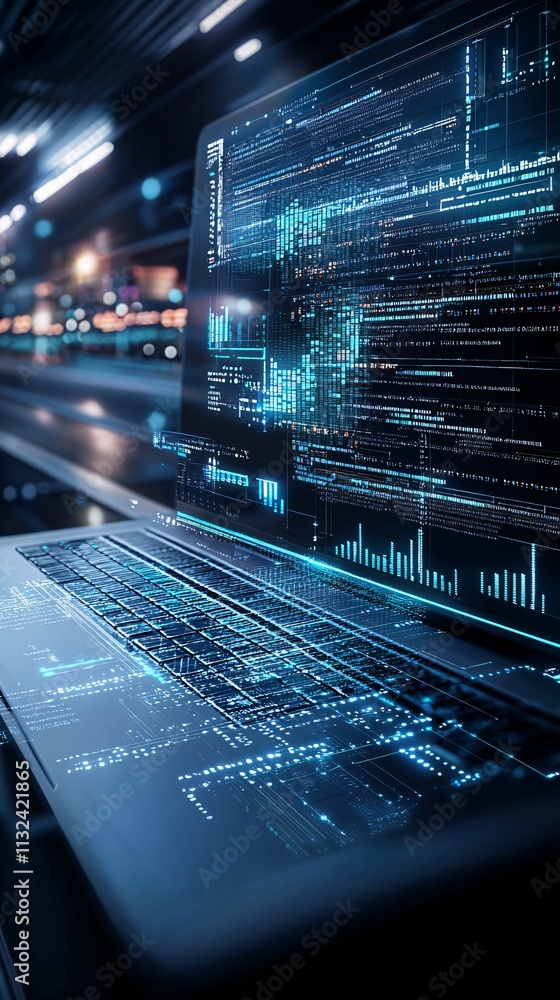 Poster optimized workflows depicted through a streamlined production line with digital enhancements