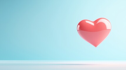 Simple Valentine illustration featuring a floating red heart in a gradient sky background with soft romantic tones