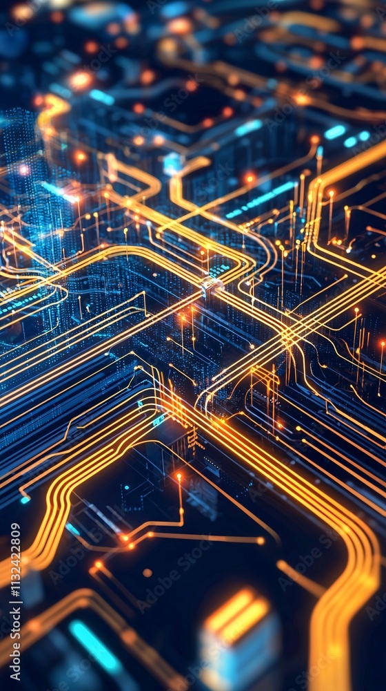 Poster dynamic lines converging to form an abstract digital hub, symbolizing transformation and connectivit