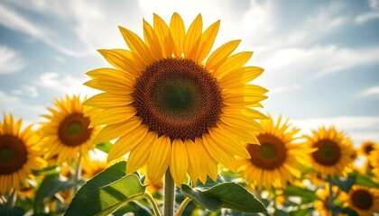 Fototapeta premium sunflower close-up, vibrant sunflower, golden sunflower petals, sunflower seeds, cheerful sunflower, sunflower field, bright yellow flowers, golden blooms, sunny flower field, sunflower photography, b