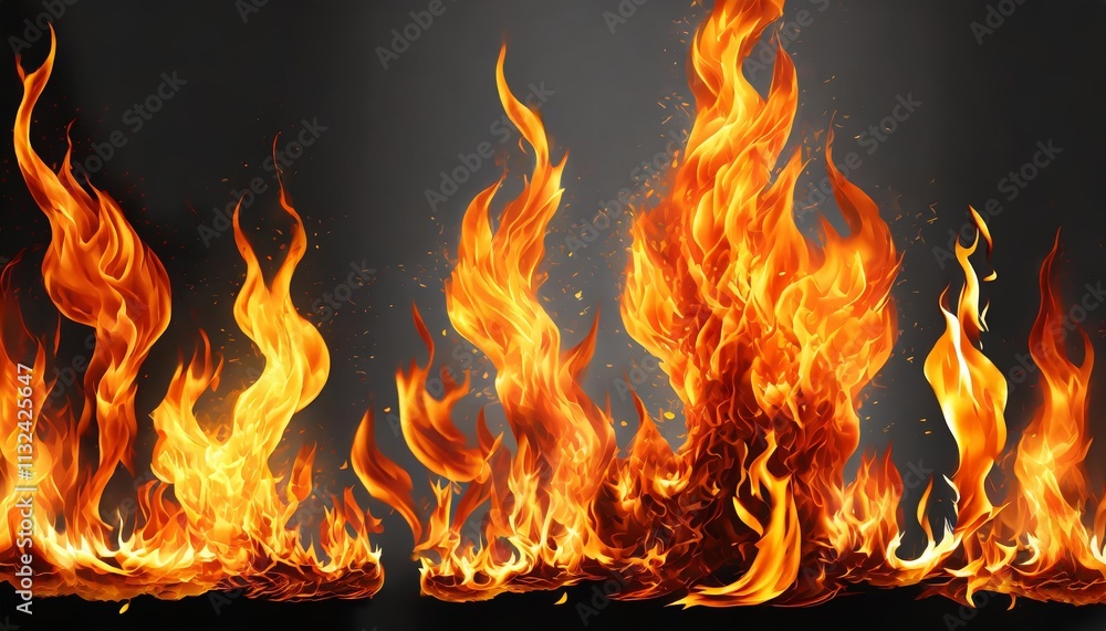 Poster set of fire flames elements design isolated on white and transparent background highquality graphics