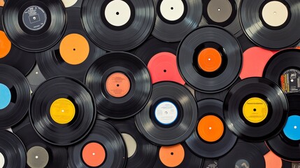 Close-up of music chart-topping vinyl records and headphones, evoking a sense of pop timeless musical influences