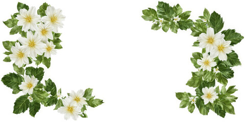 Obraz premium Digital illustration bunch white flowers green leaves are delicate jasmine as