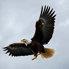 Obraz premium A bald eagle with wings spread in front of a cloudy sky