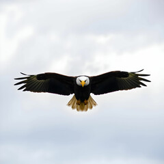Obraz premium A bald eagle with wings spread in front of a cloudy sky