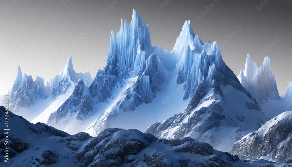 Poster shimmering misty mountains an abstract futuristic d landscape captured in frozen elegance, isolated 