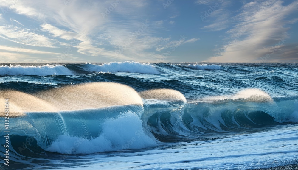 Poster shimmering oceanic dreams waves frozen in an abstract futuristic d texture captured in a mesmerizing