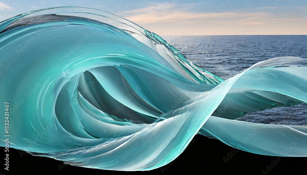 Poster shimmering oceanic dreams a futuristic exploration of abstract waves frozen in time, capturing the e