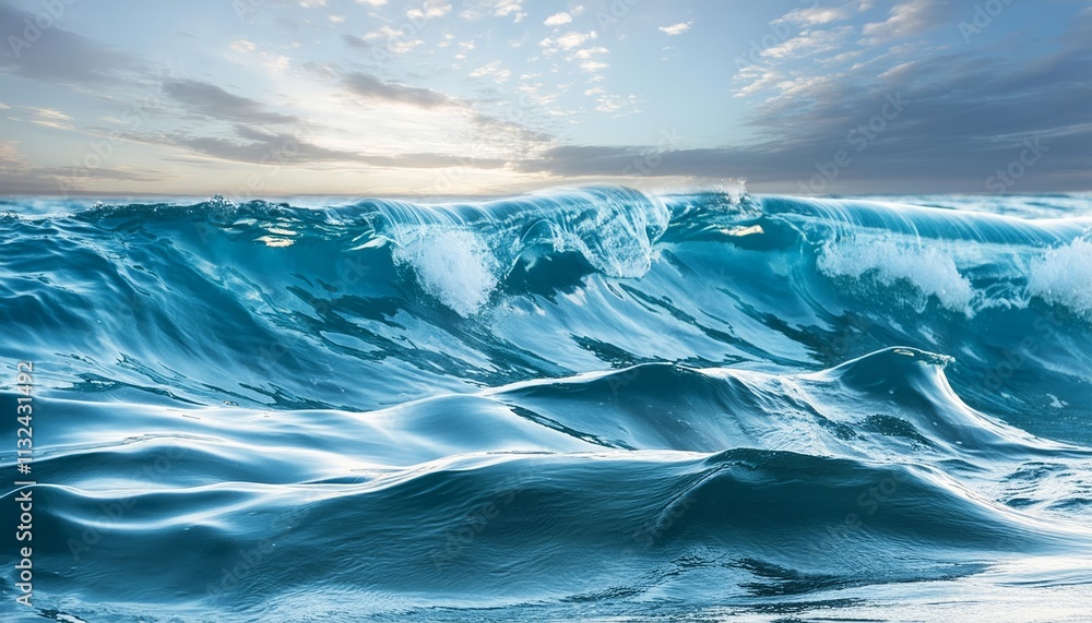 Poster shimmering oceanic dreams a mesmerizing abstract d texture of waves frozen in time, capturing the es