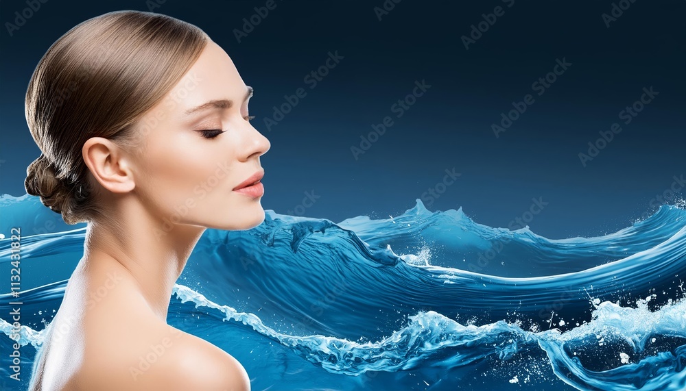 Poster shimmering oceanic dreams an abstract futuristic d texture of waves frozen in time, capturing the es