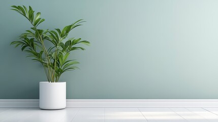 Fototapeta premium Minimalist Green Wall Room Interior with Plant