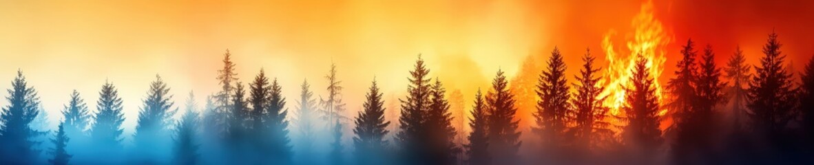 Naklejka premium A forest with trees in different colors, including red, yellow, and blue