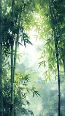 Naklejka premium green bamboo forest plants pattern illustration poster background